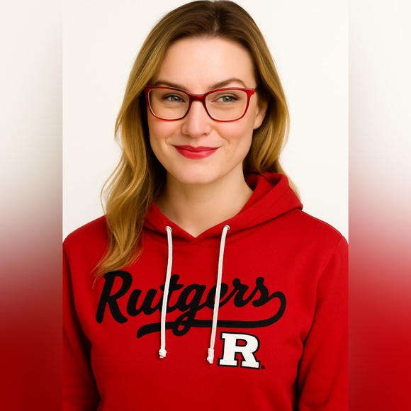 Champion Rutgers Scarlet Knights Red Hoodie with Script Logo and Drawstrings - Picture 1 of 9